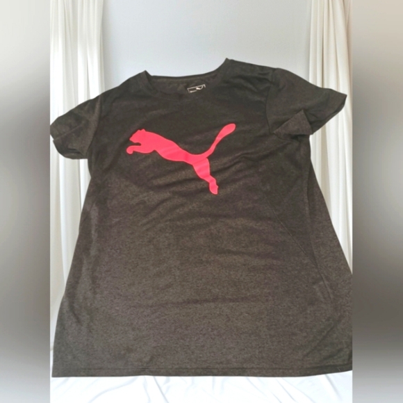 Puma Gray Athletic Short Sleeve Workout Shirt Large - Picture 1 of 8